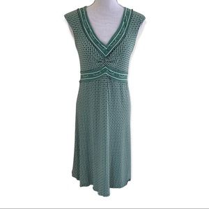 Max Studio Green and White Print Cap Sleeve Knit Dress S